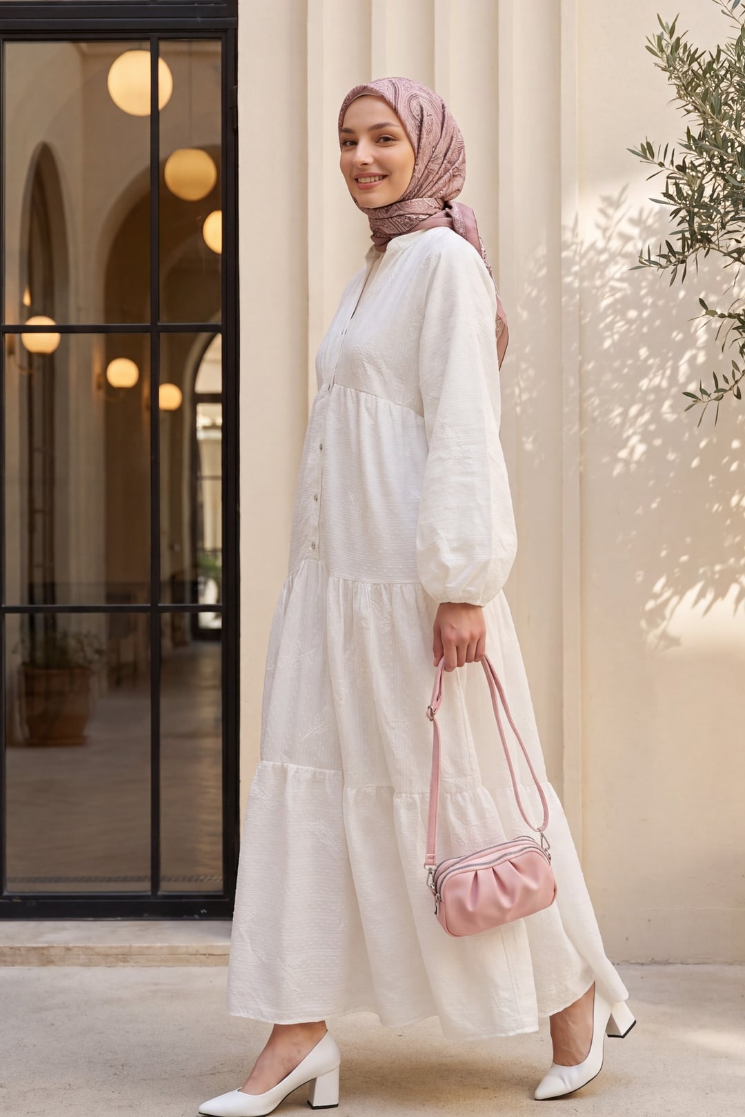 Panel Button Detail Dress - White - Podyumplus - by Peralane - photo 3