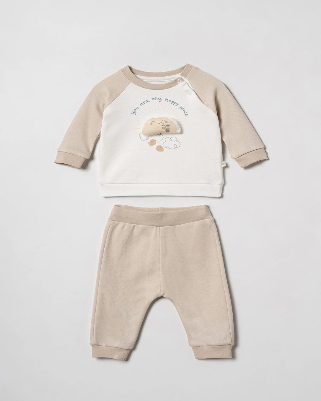 Mobile Print 2-Piece Baby Tracksuit Set - White/Beige - Ciccimbaby - by Peralane