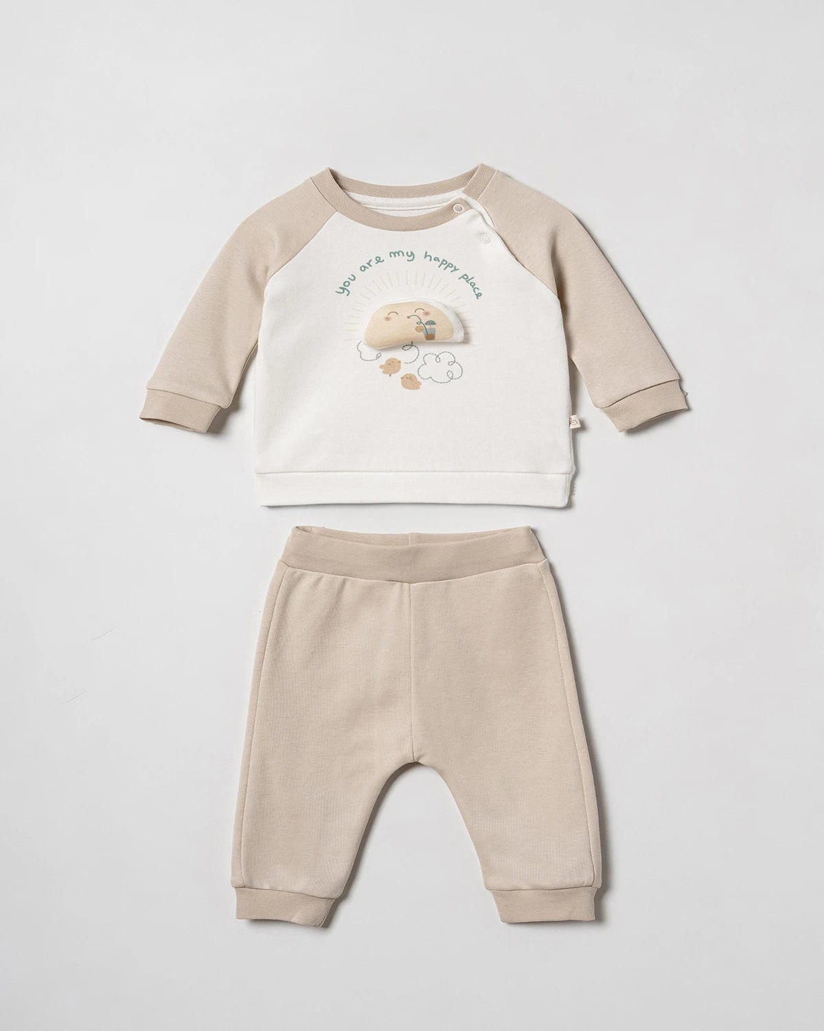 Mobile Print 2-Piece Baby Tracksuit Set - White/Beige - Ciccimbaby - by Peralane