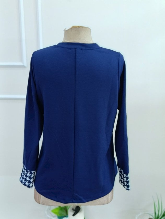 Women's Long Sleeve Round Neck Houndstooth Detail Modal Blouse - Janes - by Peralane - photo 5
