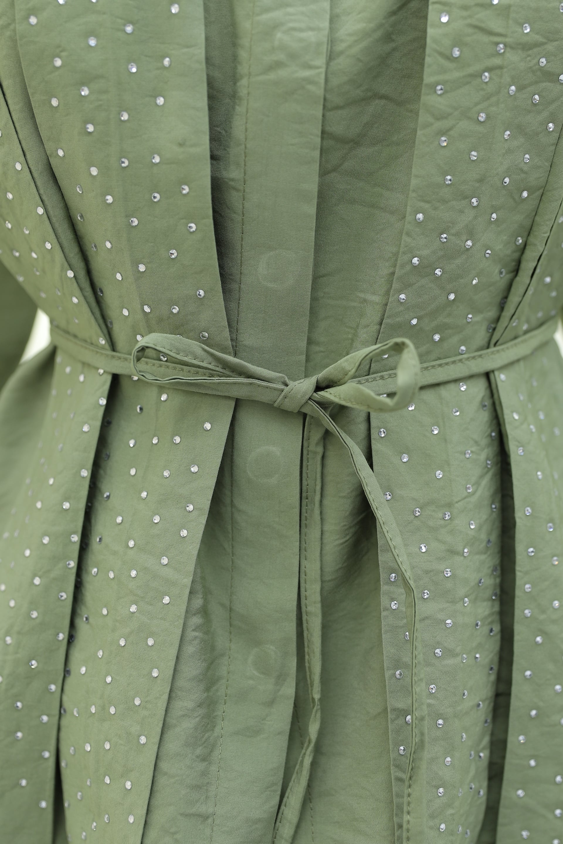 Women's Modest Two-Piece Set - Olive Green with Stone Details and Belted Skirt - Podyumplus - by Peralane - photo 8
