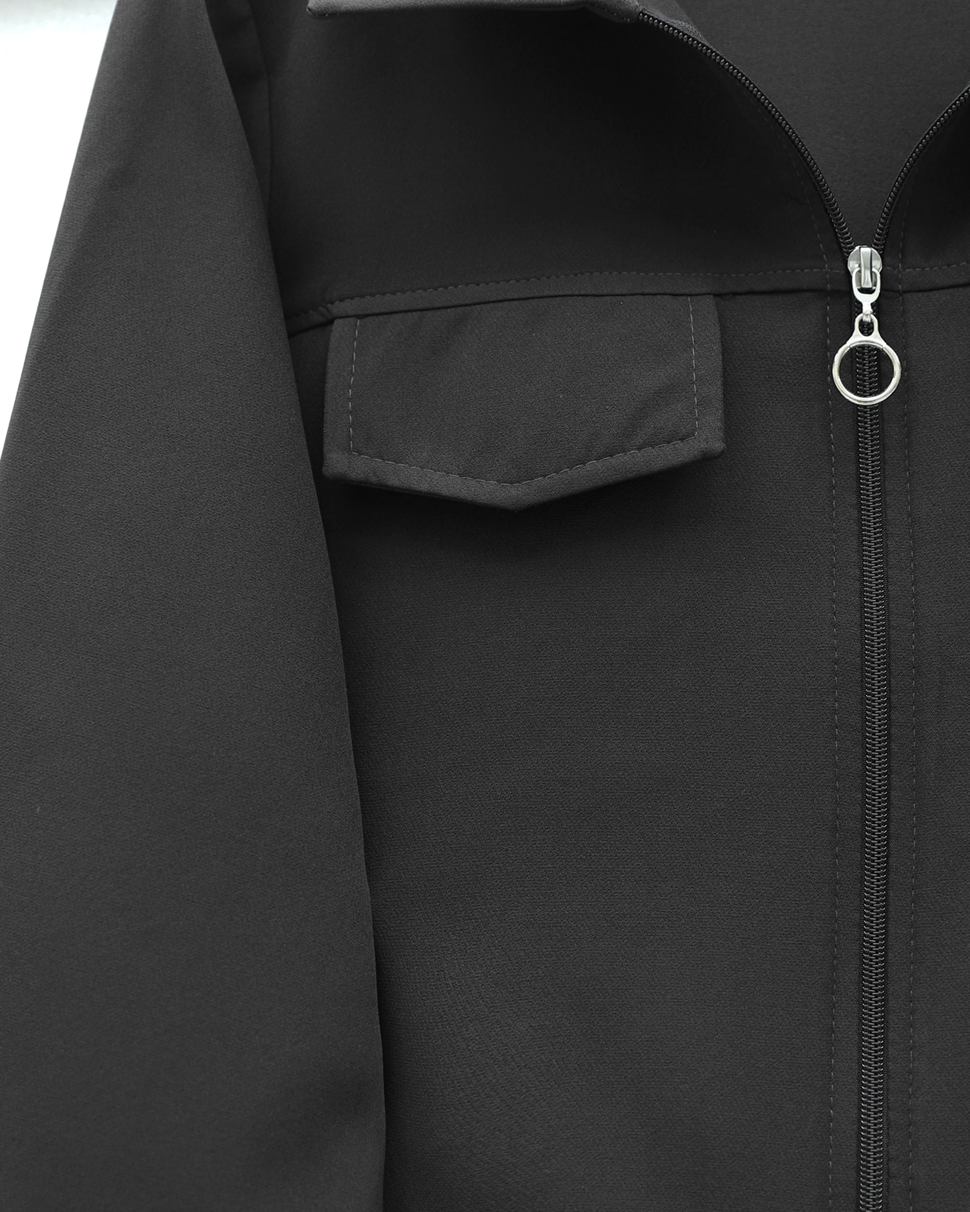 Zip-Front Double-Layer Two-Piece Modest Set with Pocket Details - Black - Podyumplus - by Peralane - photo 4