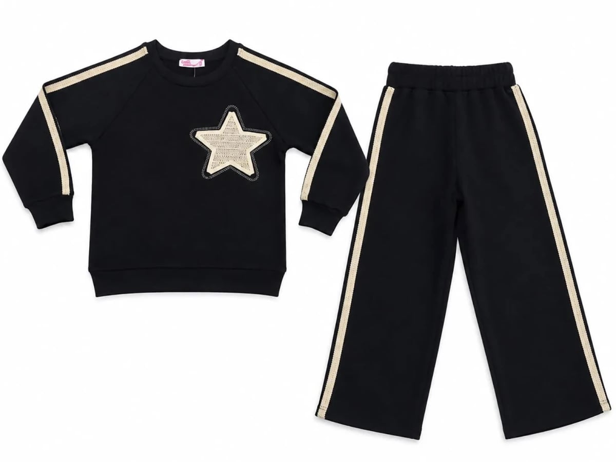 Star Embroidery Stone Detail 3-Thread Brushed Girls' Set - CMK - by Peralane