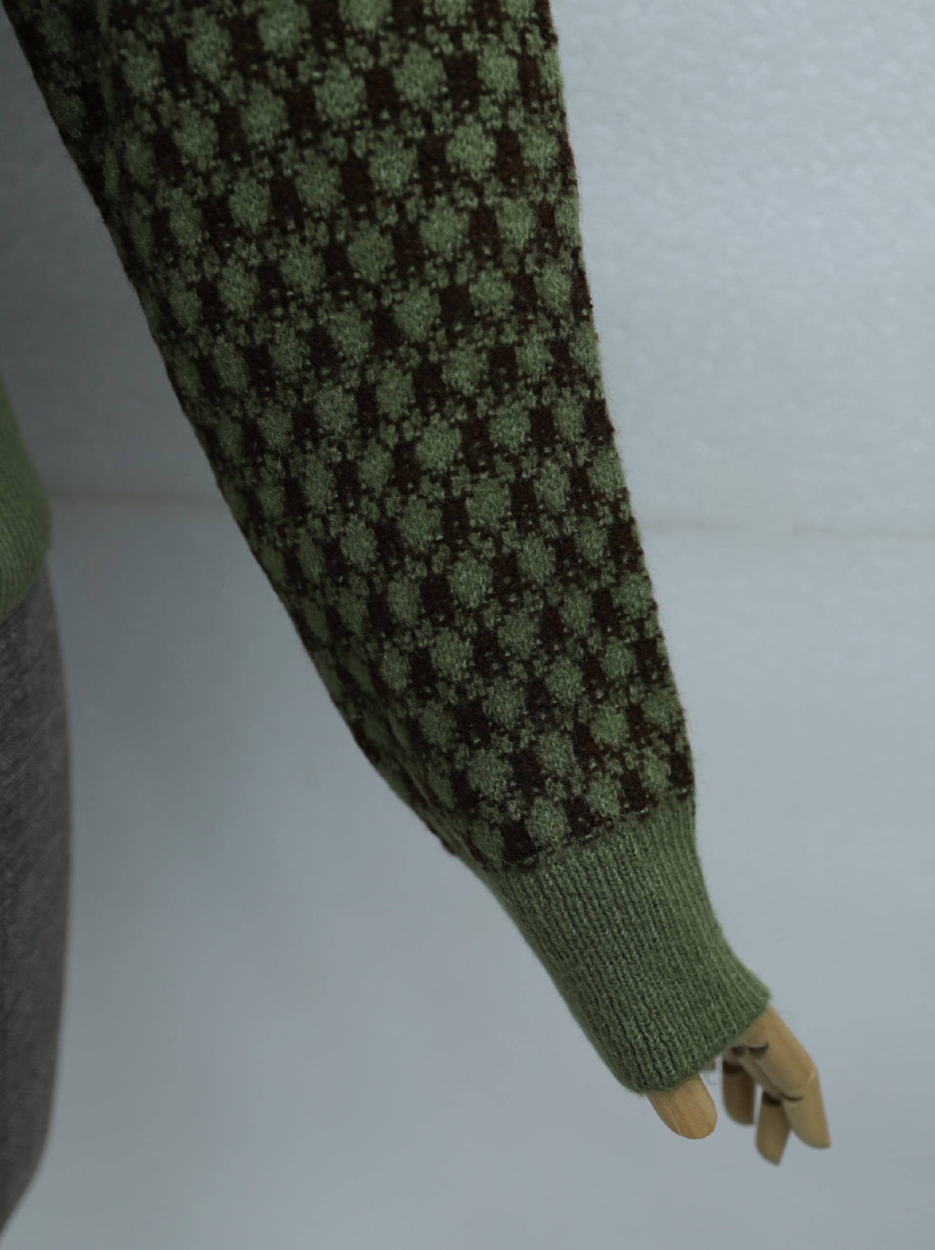 Round Neck Buttoned Patterned Knit Cardigan - Khaki - Podyumplus - by Peralane - photo 8