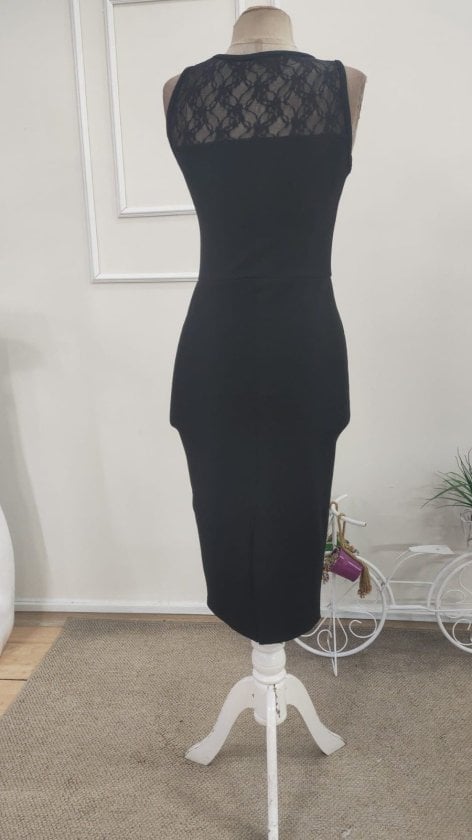 Women's Sleeveless Black Lace Trim Midi Crepe Dress - Janes - by Peralane - photo 6