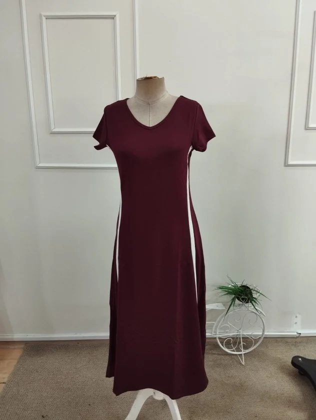 Women's Short Sleeve V-Neck Side Stripe Detail Viscose Two-Thread Midi Dress - Janes - by Peralane - photo 4