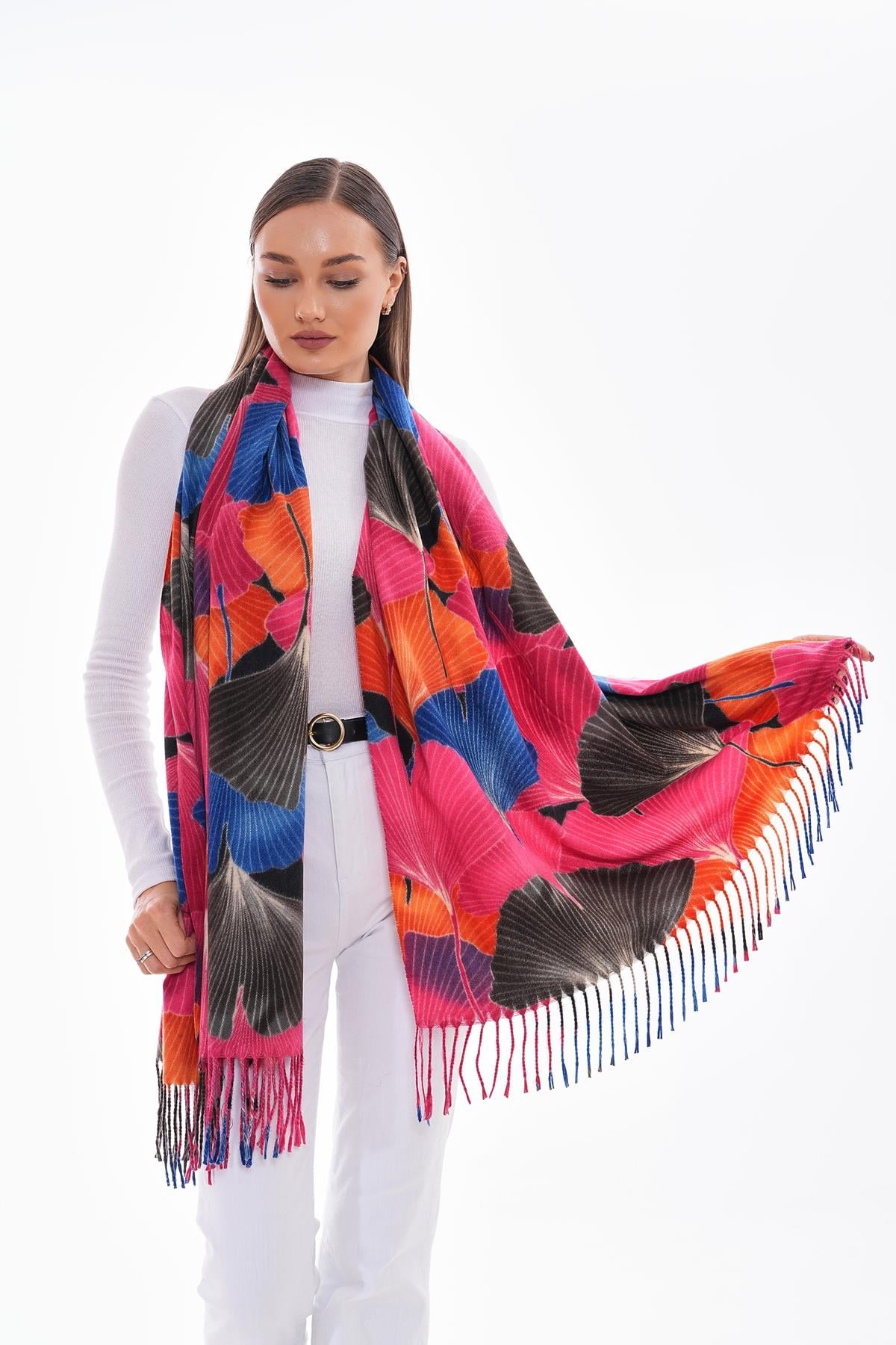 Fuchsia Patterned Fringed Scarf - 70x180 cm Polyester - Nesvay - by Peralane - photo 2