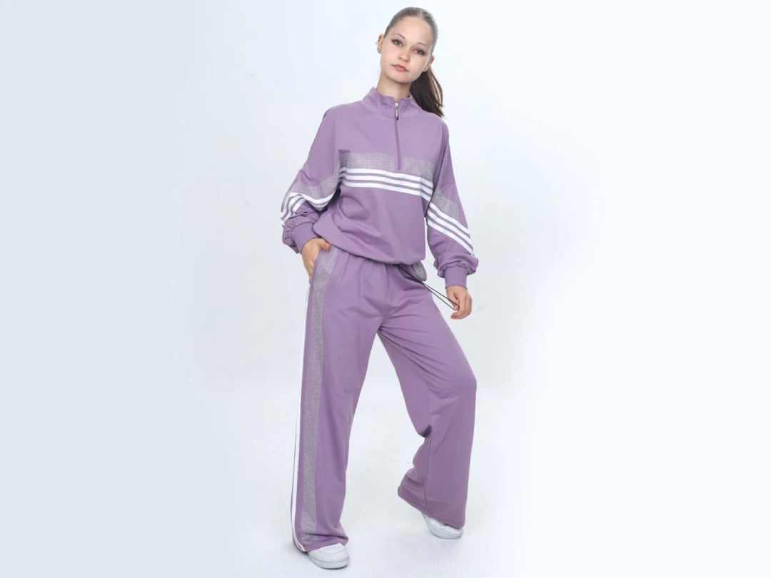 Girls' Striped 2-Piece Tracksuit Set - Lilac - Vizviz - by Peralane