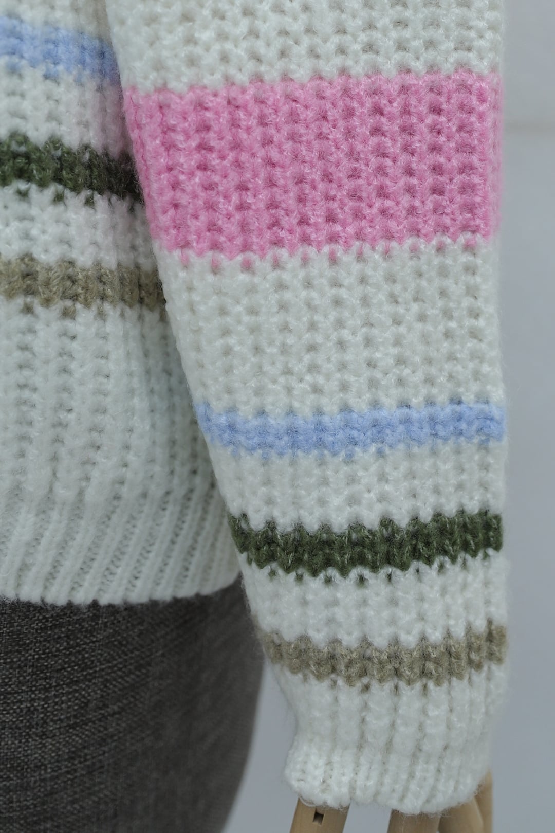 Crew Neck Striped Chunky Knit Sweater - Pink - Podyumplus - by Peralane - photo 8