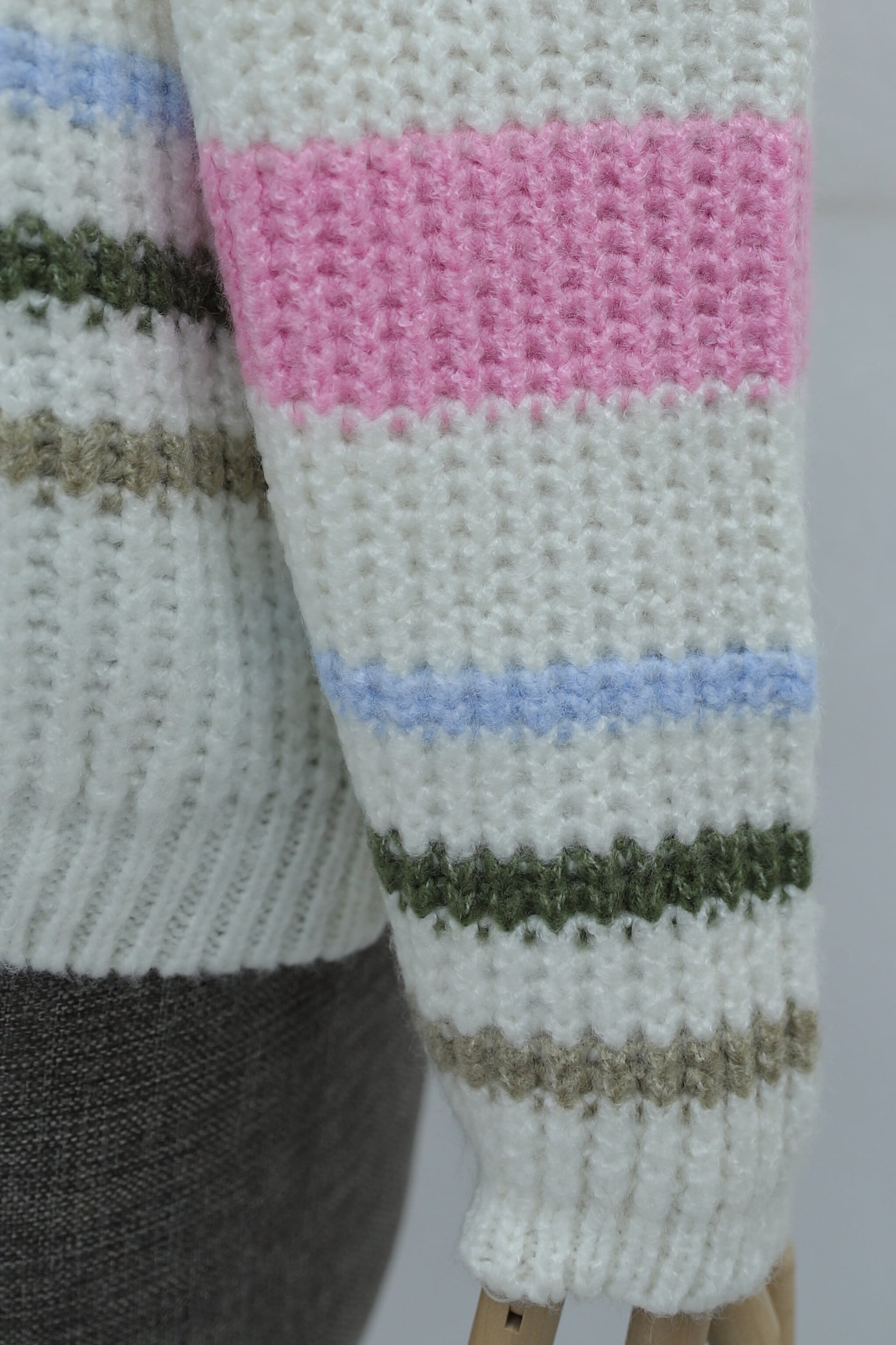 Crew Neck Striped Chunky Knit Sweater - Pink - Podyumplus - by Peralane - photo 8