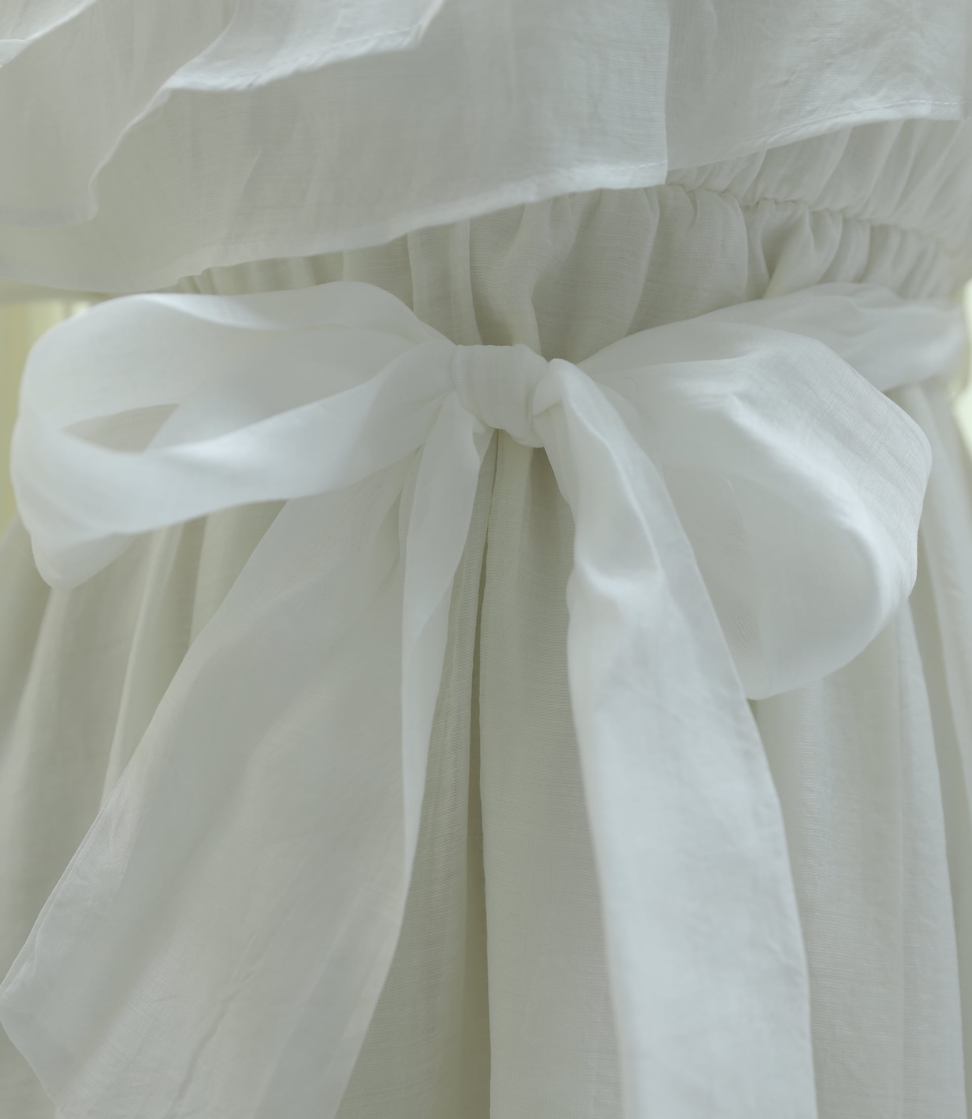 Belted Ruffle-Front Balloon Sleeve Lined Chiffon Dress - Ecru - Podyumplus - by Peralane - photo 9