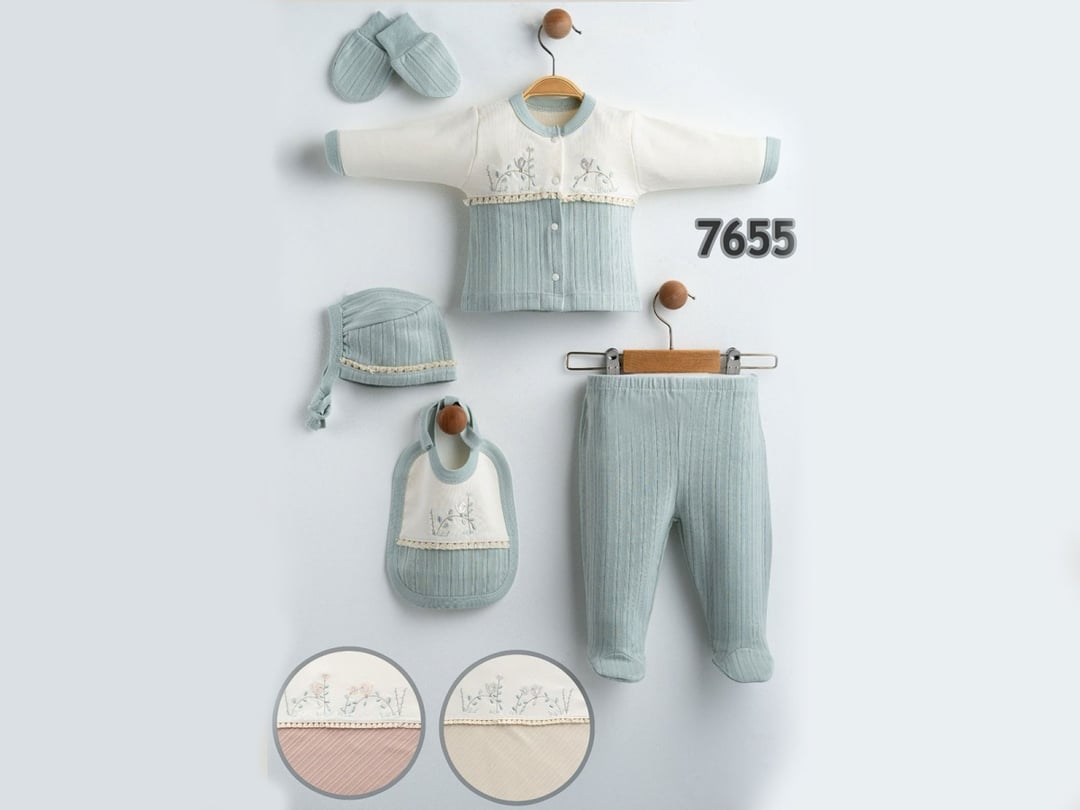 Girls' Newborn 5-Piece Floral Embroidered Set in Dusty Pink - Gaye Bebe - by Peralane