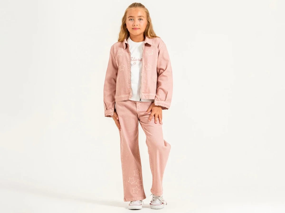 Girls' Denim Jacket and Trousers 3-Piece Set in Pale Pink - Pampal Kids - by Peralane