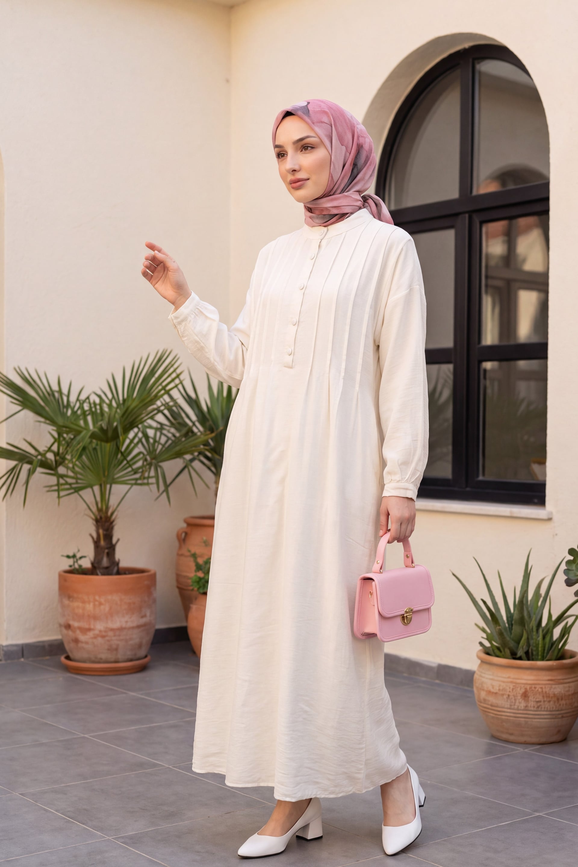 White Ribbed Half-Button Muslin Dress - Podyumplus - by Peralane