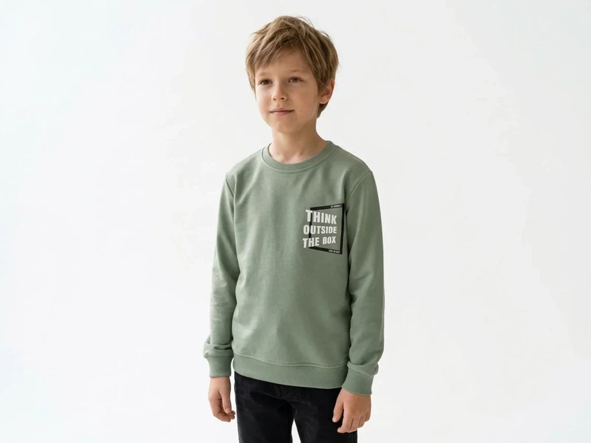 Think Printed Brushed 3-Thread Sweatshirt - Green - Tanem Kids - by Peralane