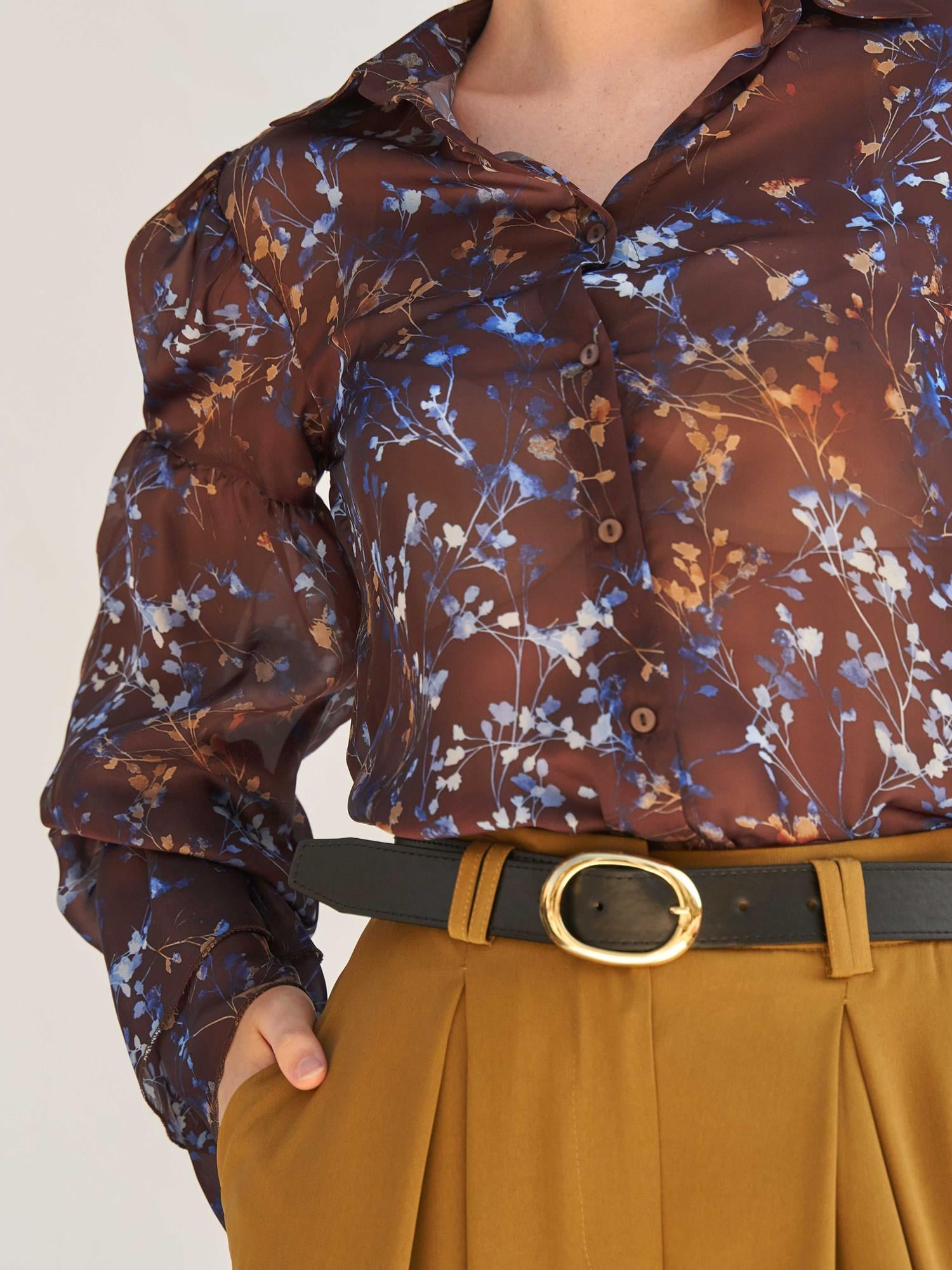 Floral Print Sheer Long-Sleeve Blouse with Ruffled Cuffs - Lefon - by Peralane - photo 8