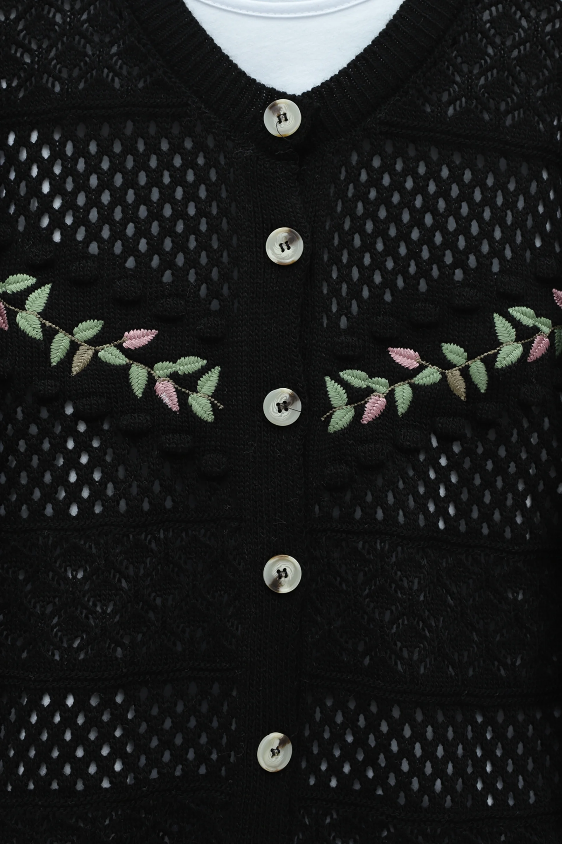 Embroidered Open-Knit Cardigan - Black - Podyumplus - by Peralane - photo 5
