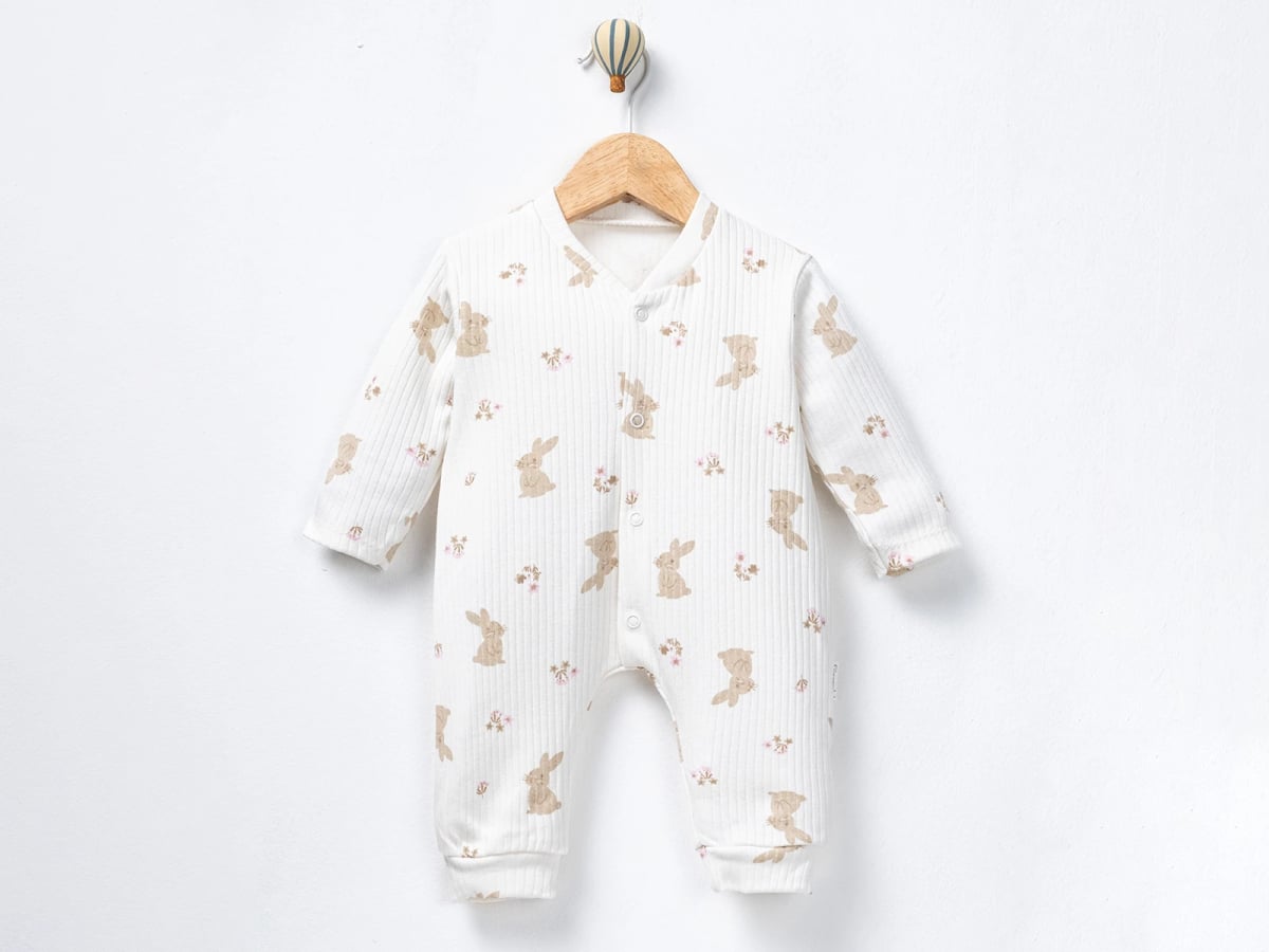 Baby Girls Bunny Print Long-Sleeve Romper - White (Pack of 3) - Supermini - by Peralane