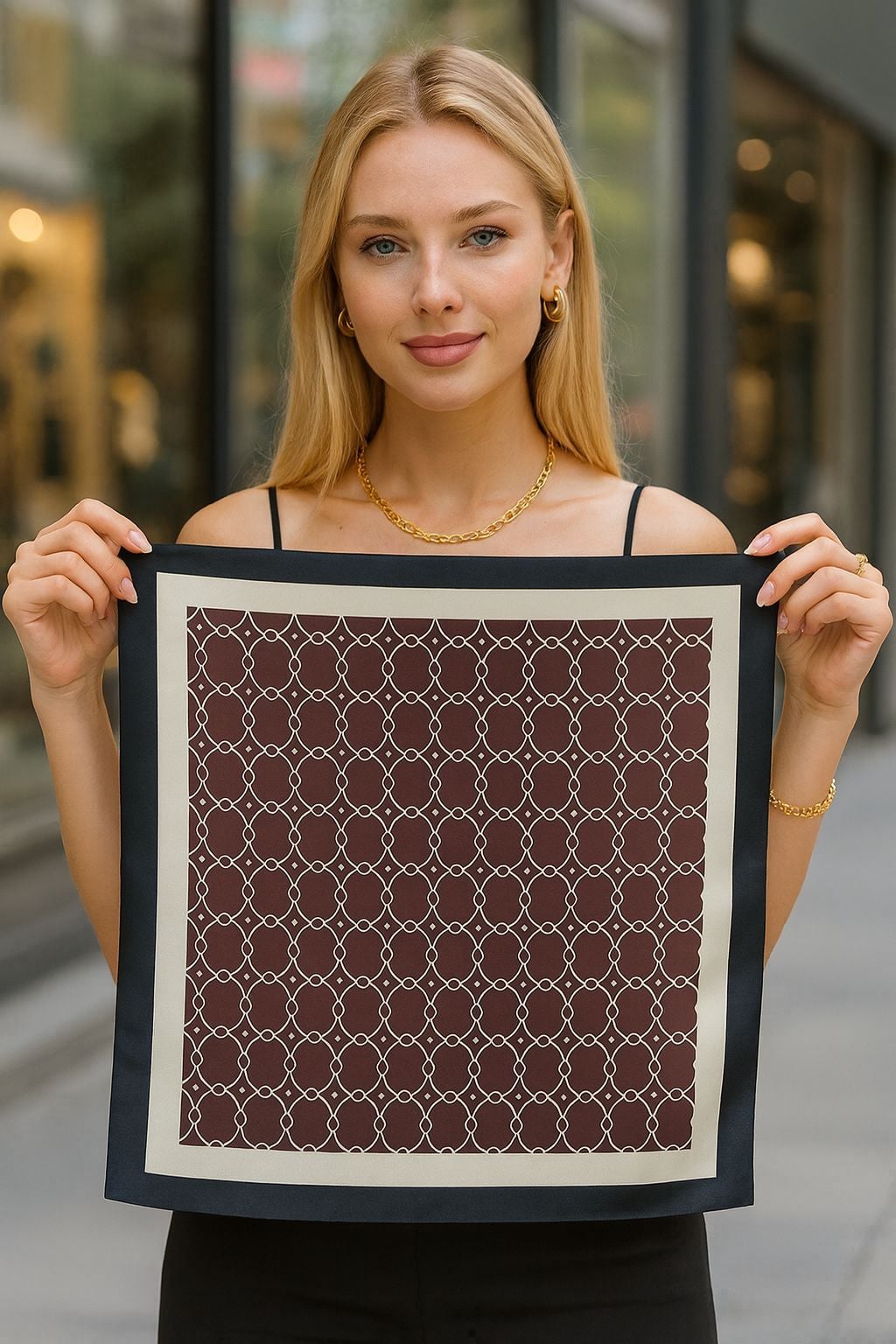 Chain Patterned Black Bandana Scarf 50x50 cm - Nesvay - by Peralane