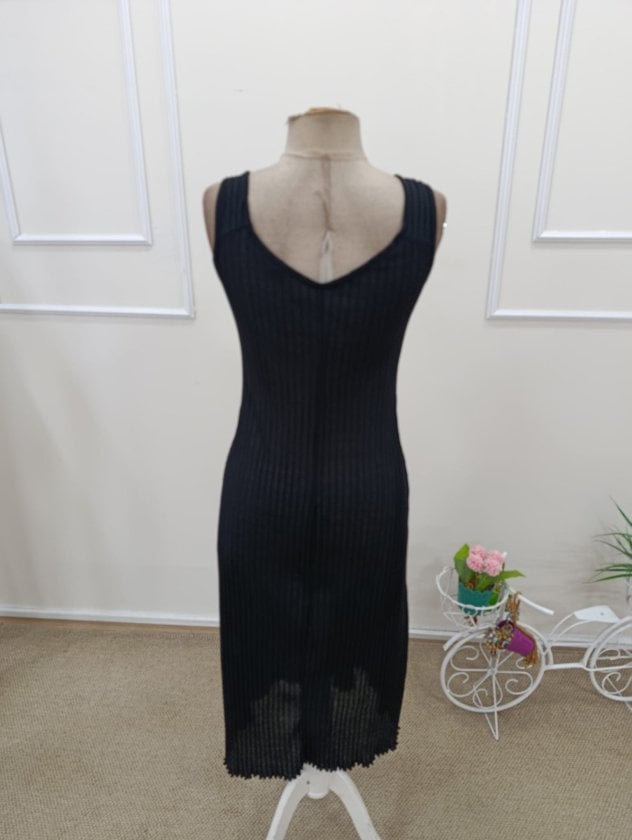 Women's Short Sleeve Round Neck Side Slit Lace Detail Long Viscose Dress - Janes - by Peralane - photo 7