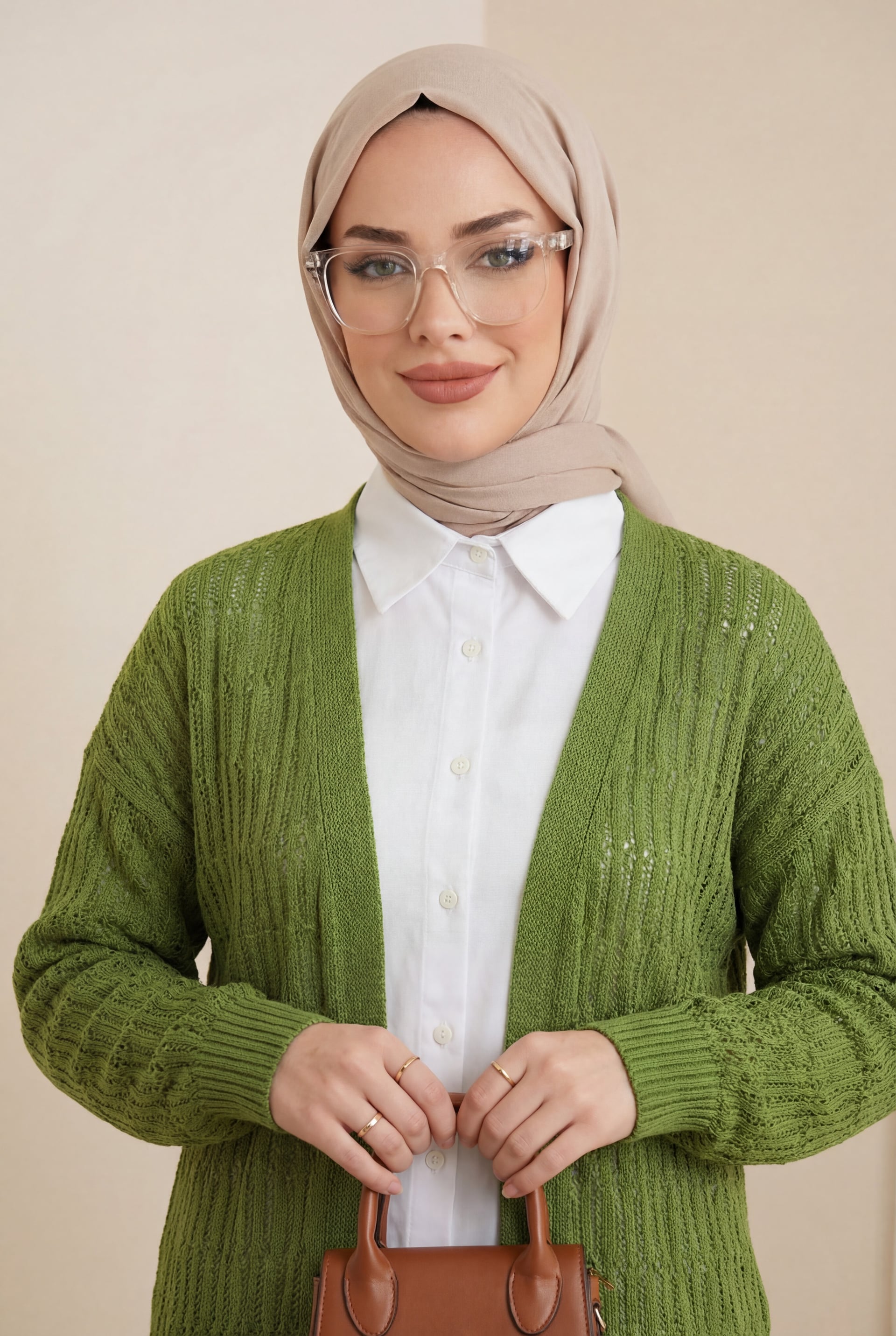 Openwork Patterned Spring Cardigan - Light Green - Podyumplus - by Peralane - photo 2
