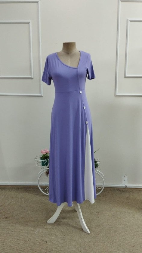 Women's Short Sleeve Asymmetric Neck Button Detail Midi Viscose Dress - Janes - by Peralane - photo 4