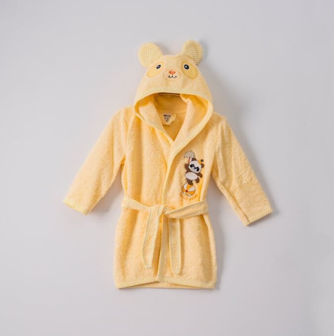 Baby Girl Hooded Terry Bathrobe with Panda Motif – Light Blue – Pack of 3 - Ramel Kids - by Peralane