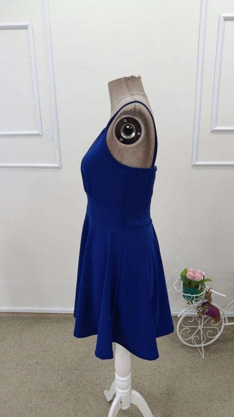 Women's Spaghetti Strap V-Neck Short Crepe Dress - Royal Blue - Janes - by Peralane - photo 6