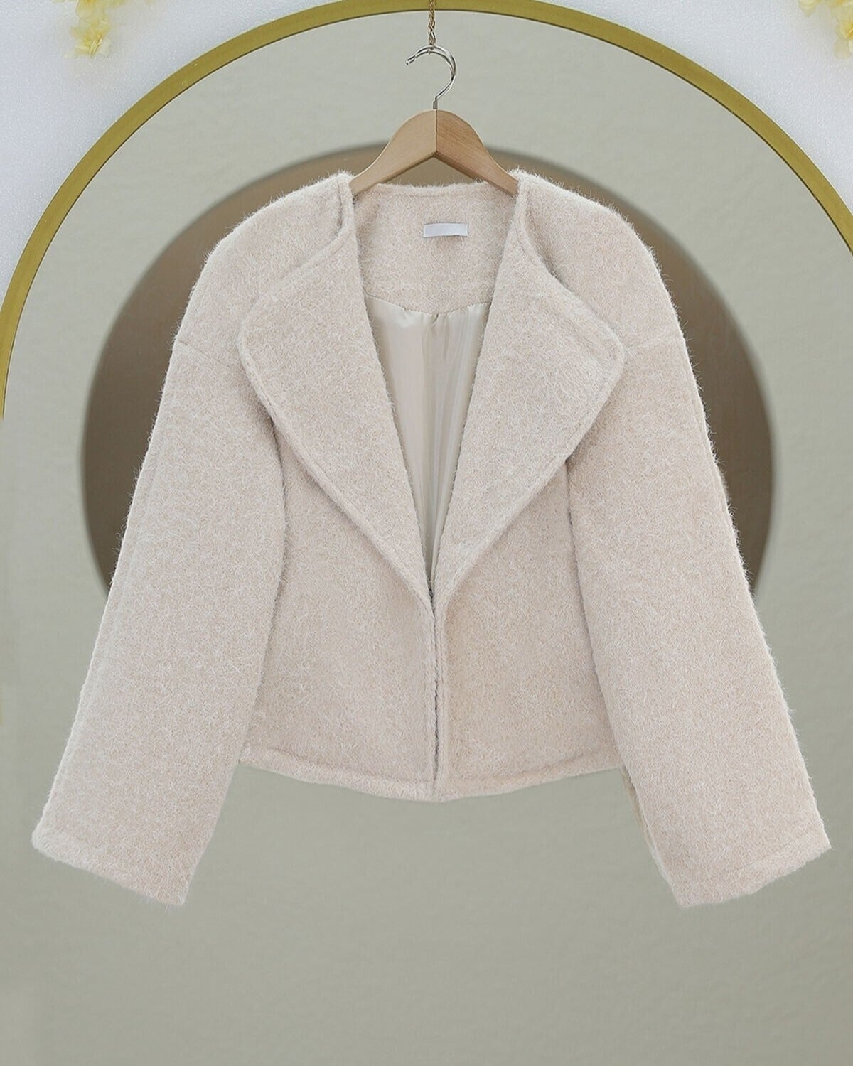 Shawl Collar Lined Pocket Boucle Jacket - Ecru - Podyumplus - by Peralane - photo 2