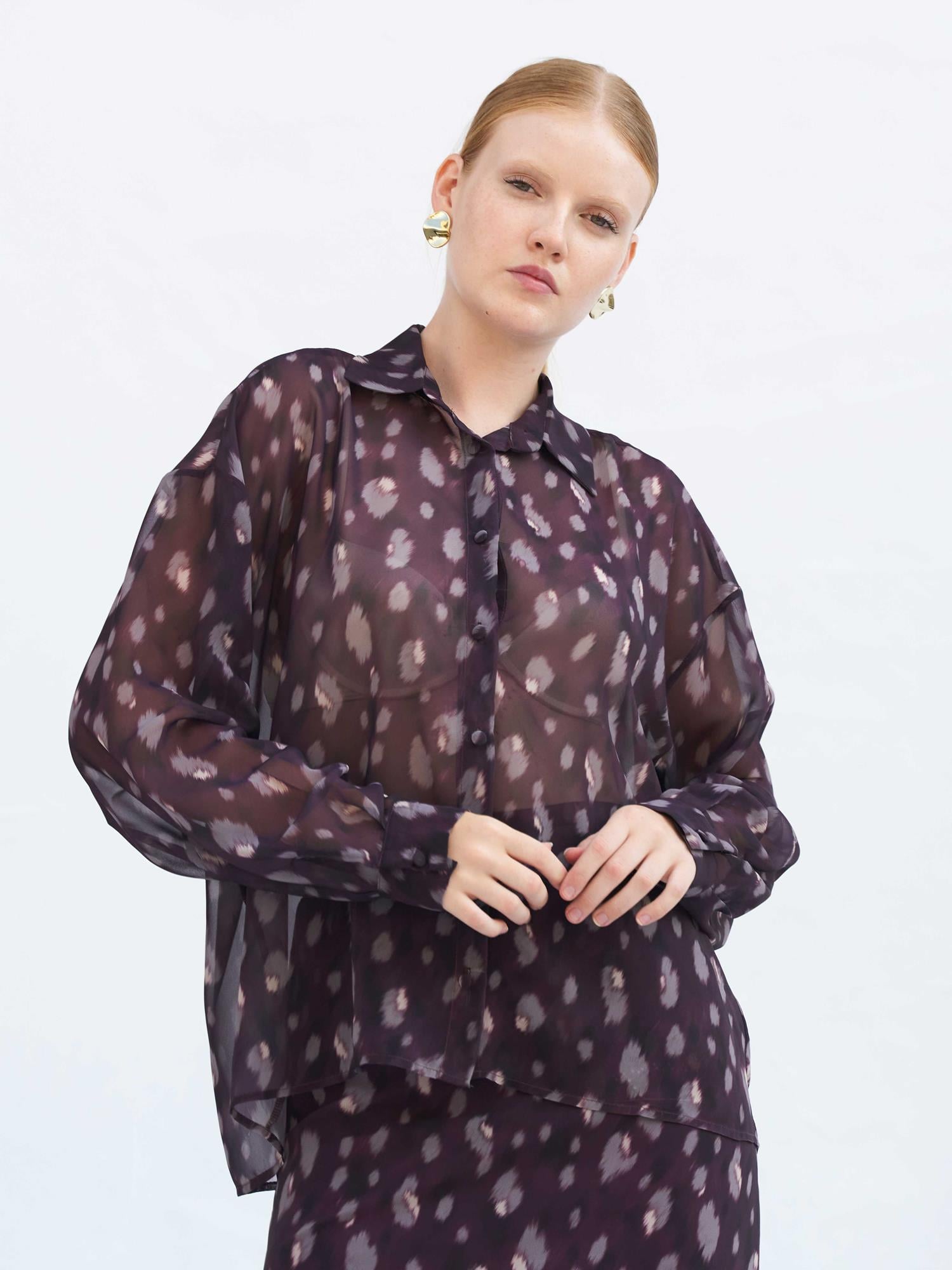 Polyester Sheer Long-Sleeve Blouse with Abstract Spot Print - Lefon - by Peralane - photo 6