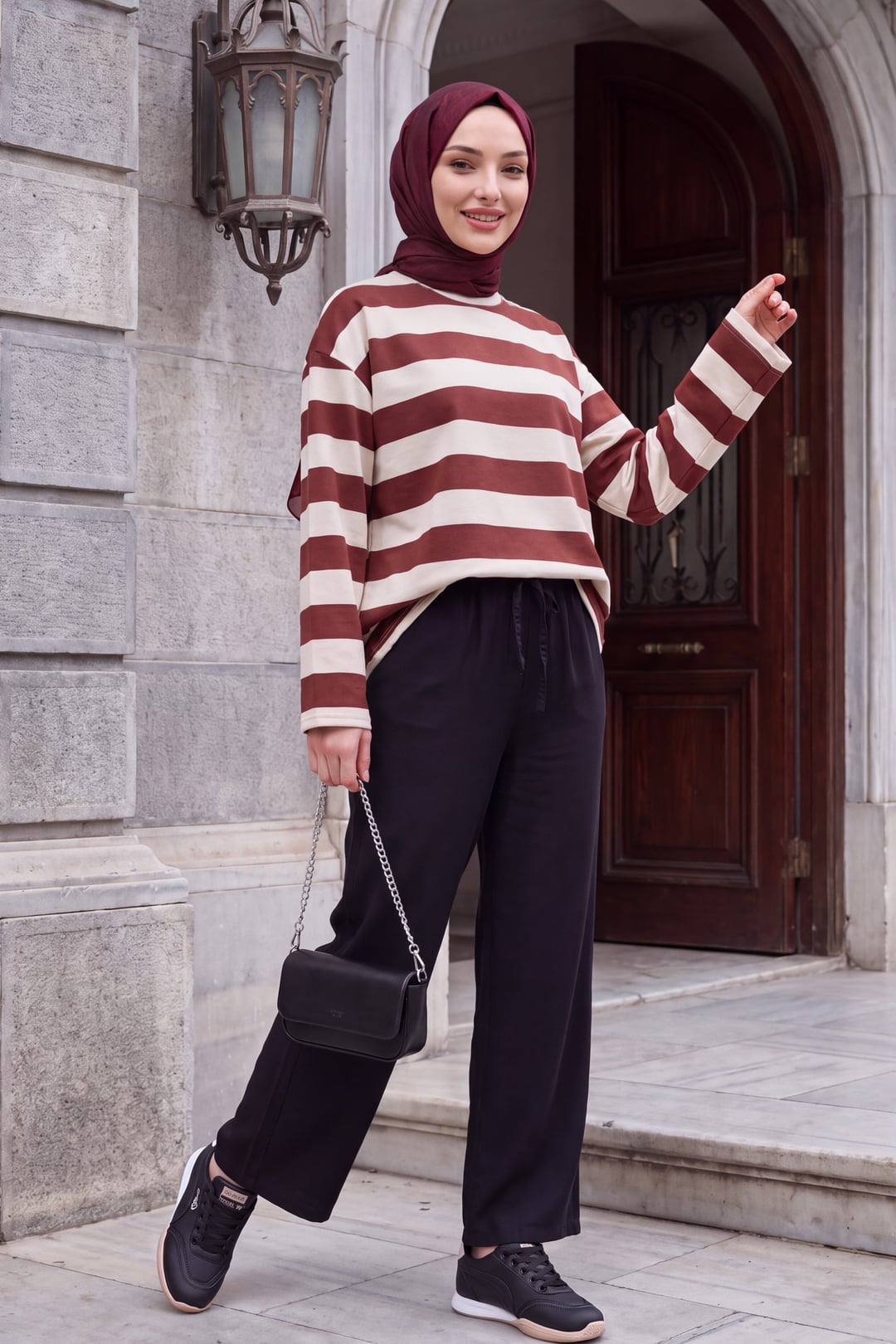 Bordeaux Crew Neck Striped Sweatshirt - Podyumplus - by Peralane - photo 3
