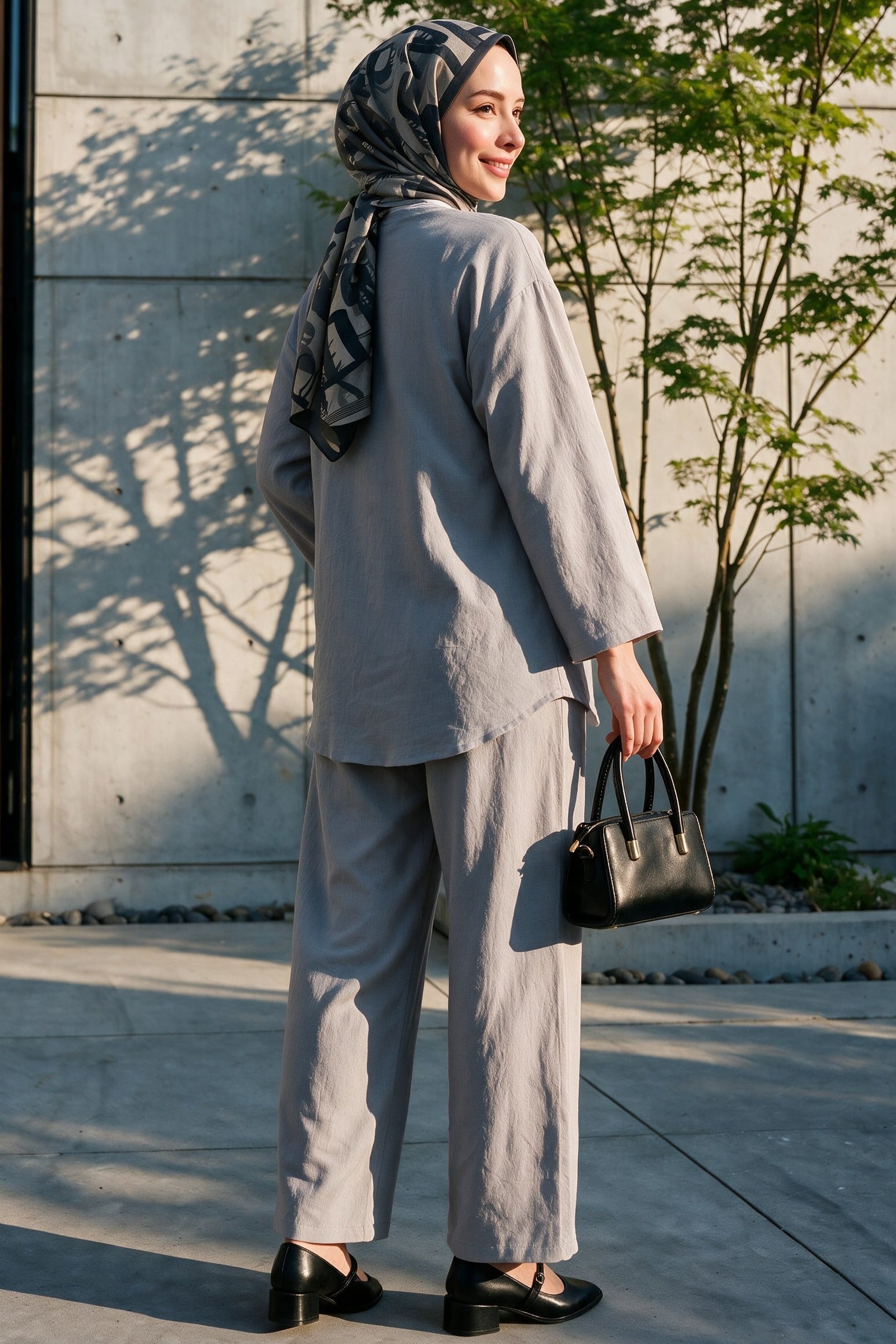 Grey Double-Tie Front Kimono Set with Wide-Leg Trousers - Podyumplus - by Peralane - photo 3