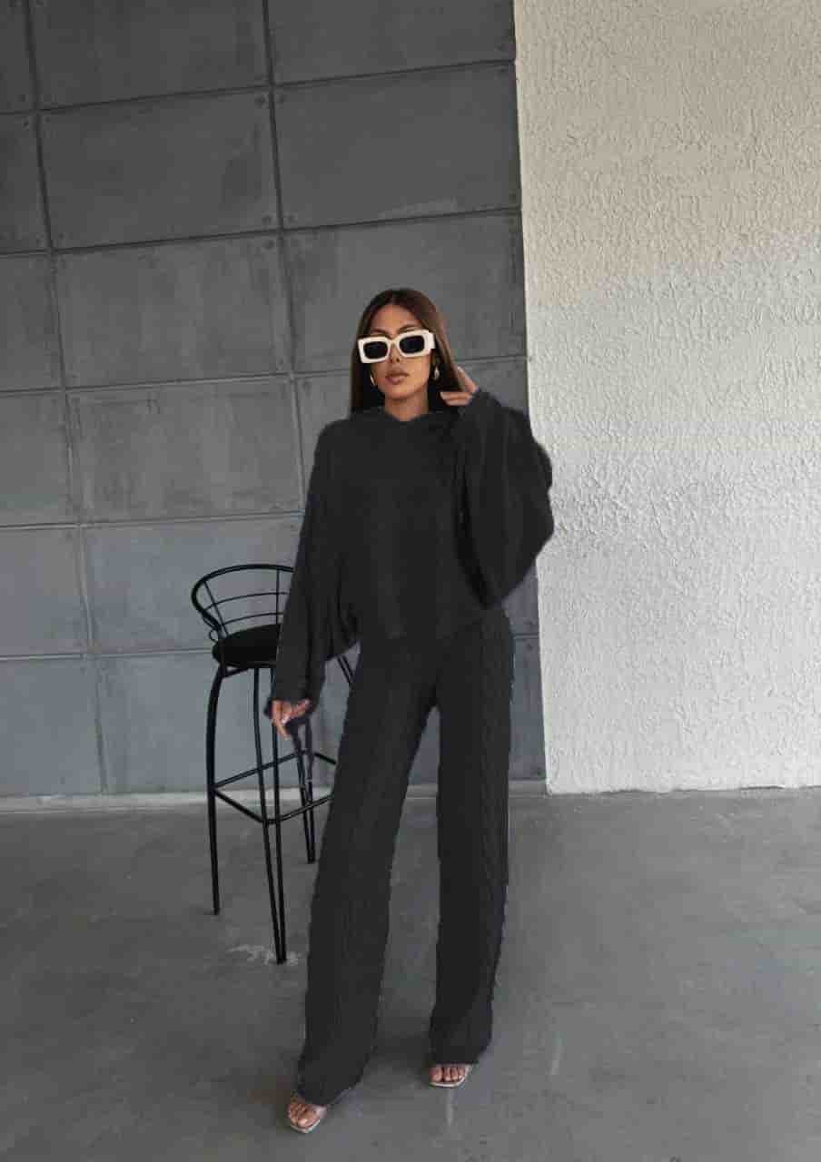 Women's Cable Knit Poncho and Wide-Leg Trouser Set - My Bee - by Peralane - photo 2