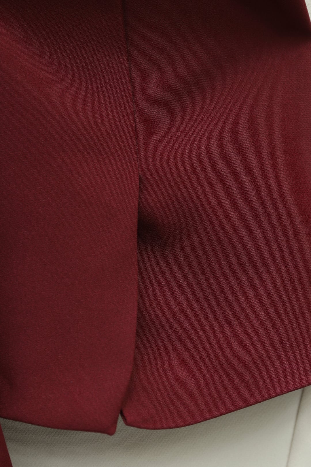 Side Lace-Up Back Slit Lined Double Crepe Blazer - Burgundy - Podyumplus - by Peralane - photo 9