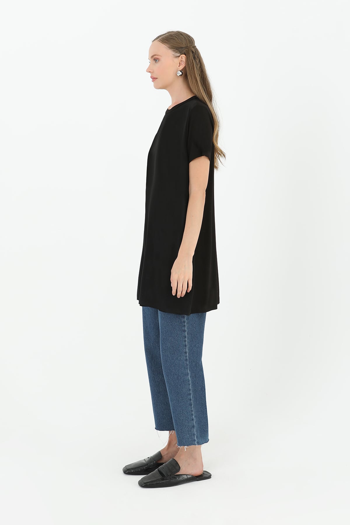 Women's Basic Long T-Shirt - Black - Puane - by Peralane - photo 2