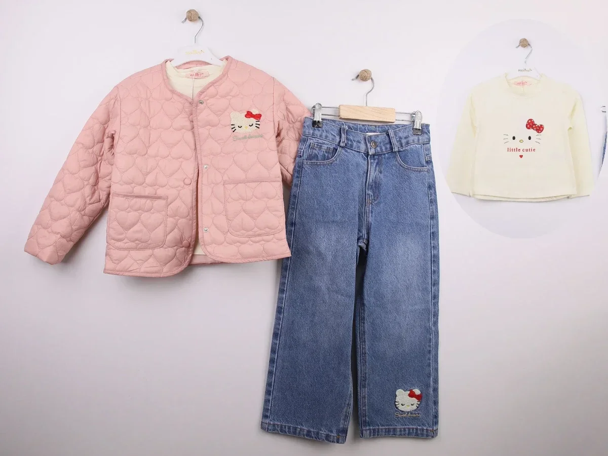 Hello Kitty Embroidered Heart Pattern Quilted Jacket Girls' Set - Pink - Ecolkiz - by Peralane