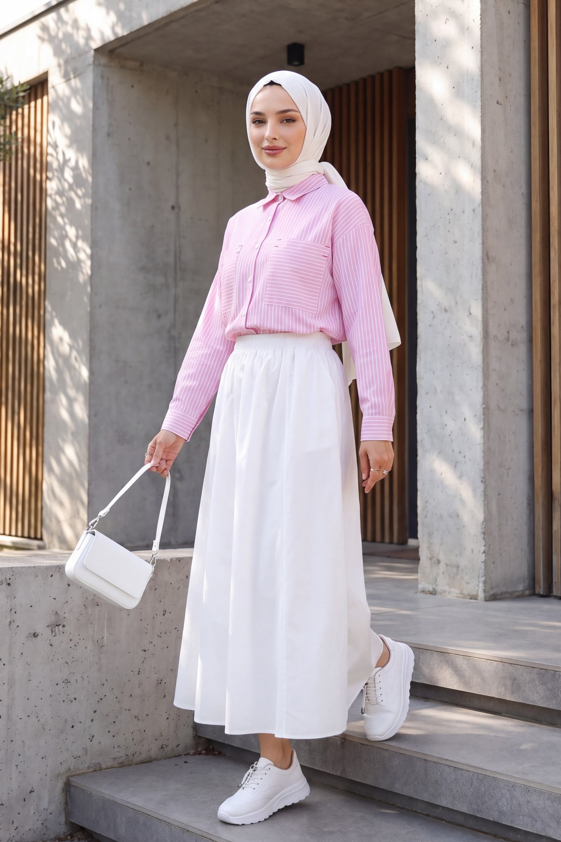 Striped Button-Up Blouse - Pink - Podyumplus - by Peralane - photo 5