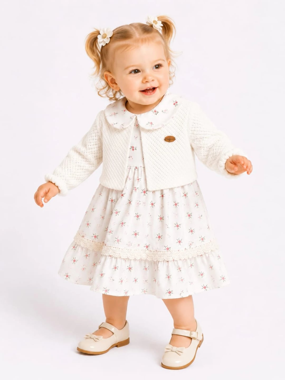 Crispy Pattern Baby Dress and Cardigan Set – Ivory - Serkon Baby - by Peralane