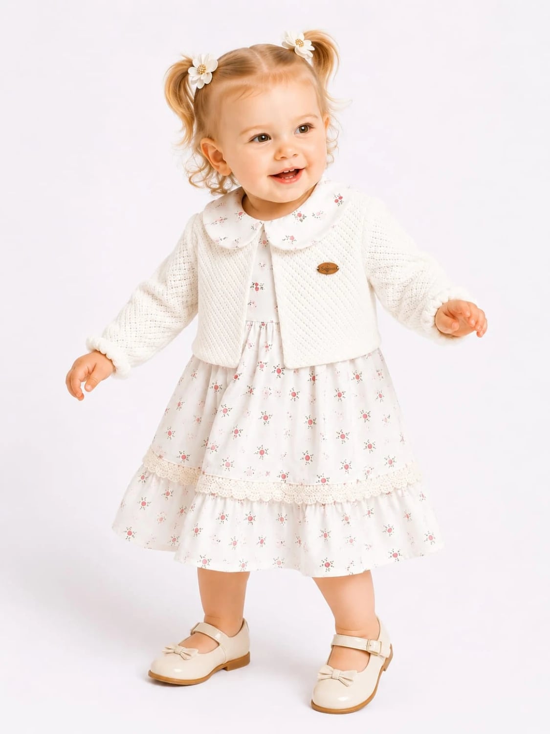 Crispy Pattern Baby Dress and Cardigan Set – Ivory - Serkon Baby - by Peralane