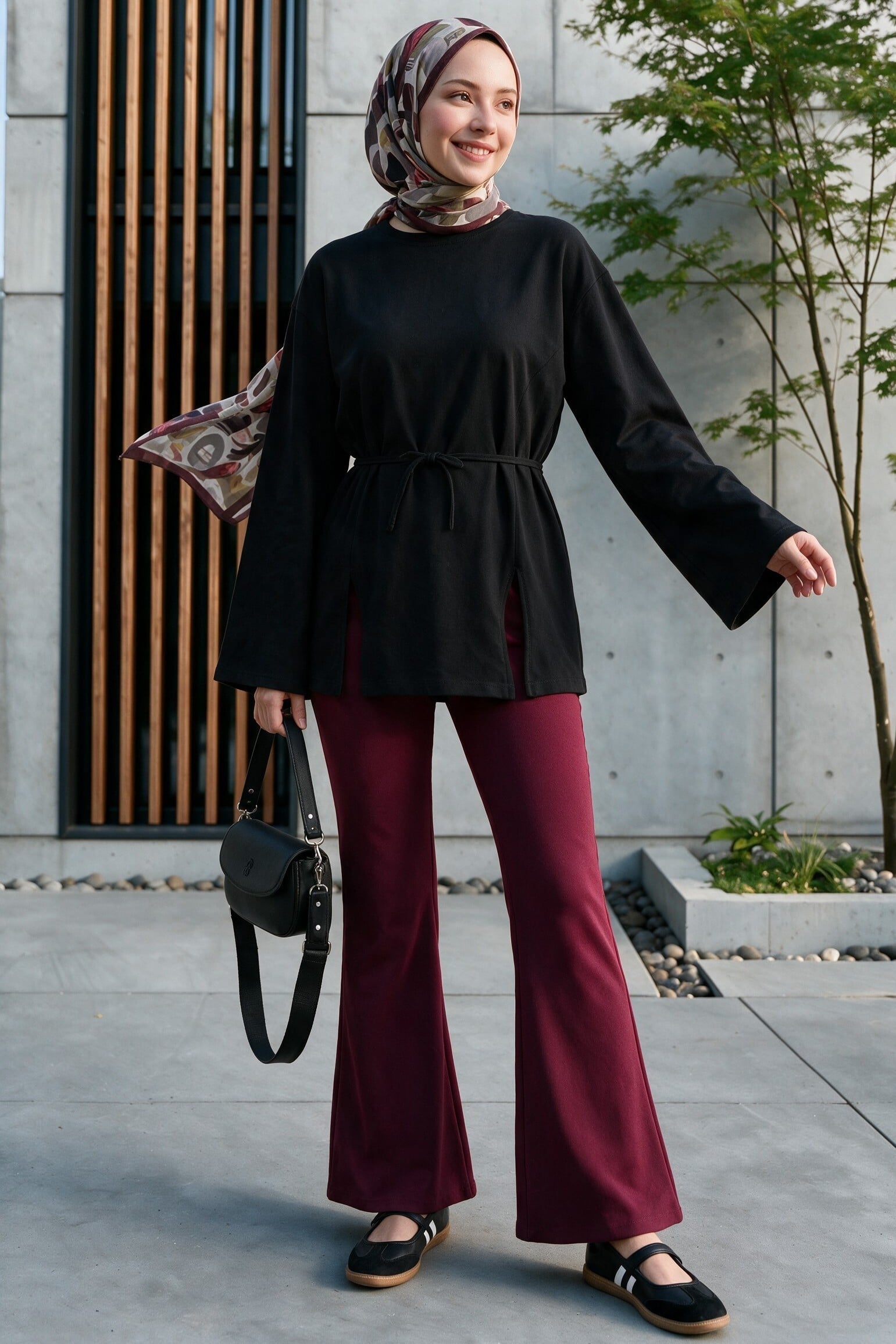Burgundy High-Waist Flared Trousers with Side Zip - Podyumplus - by Peralane - photo 2