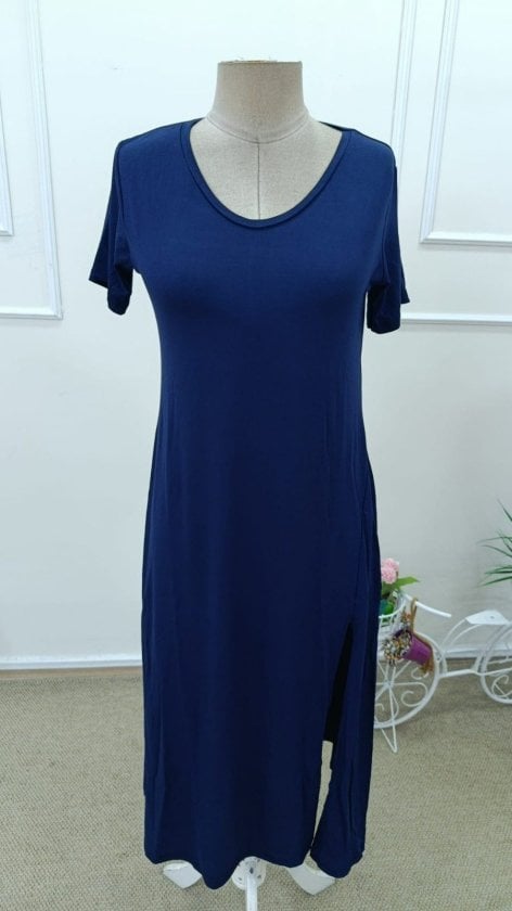 Women's Navy Blue Short-Sleeve V-Neck Maxi Jersey Dress - Janes - by Peralane - photo 4