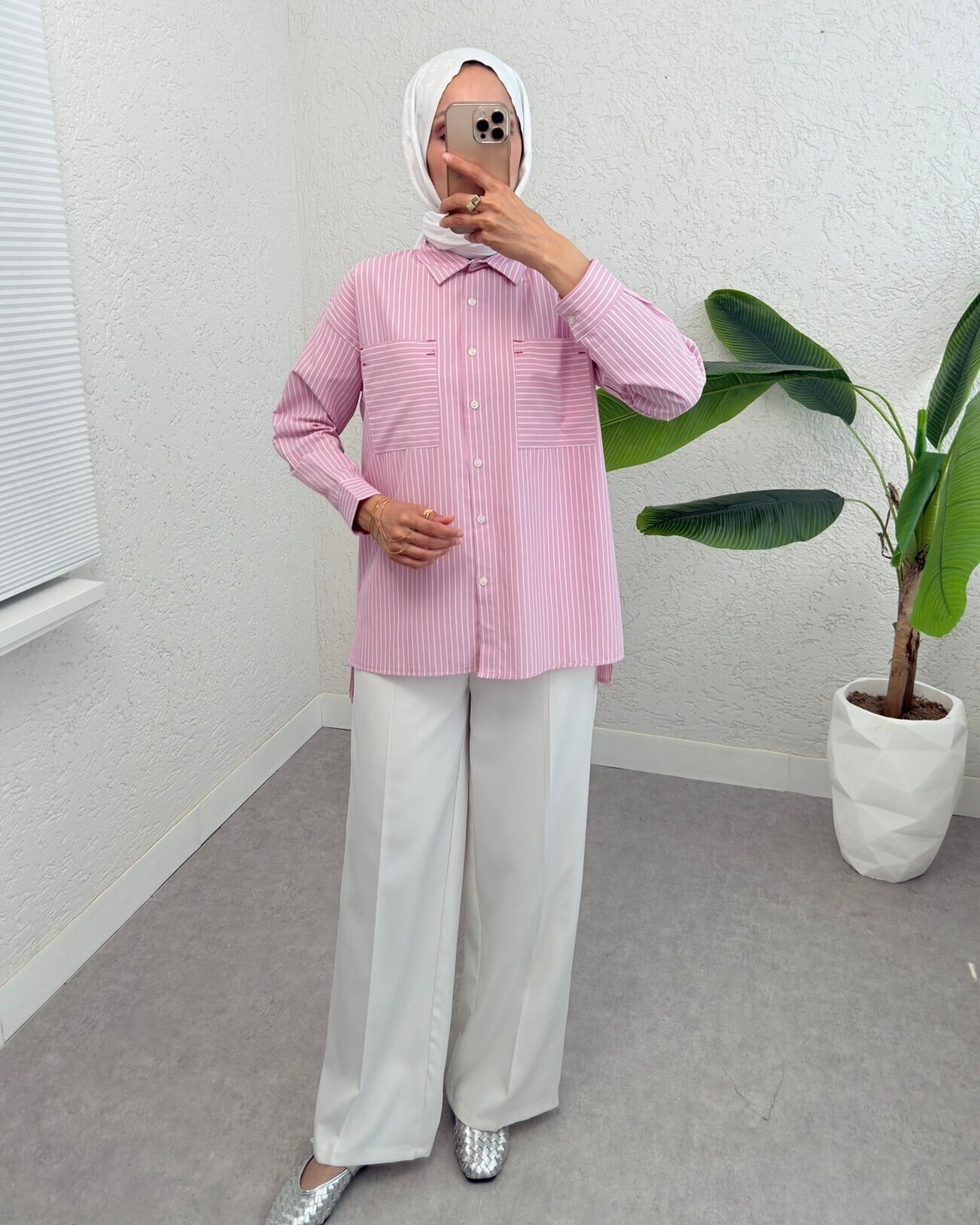 Striped Button-Up Blouse - Pink - Podyumplus - by Peralane - photo 7