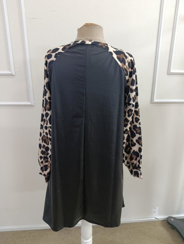 Women's Long Sleeve Leopard Print Faux Leather Mini Dress - Janes - by Peralane - photo 7