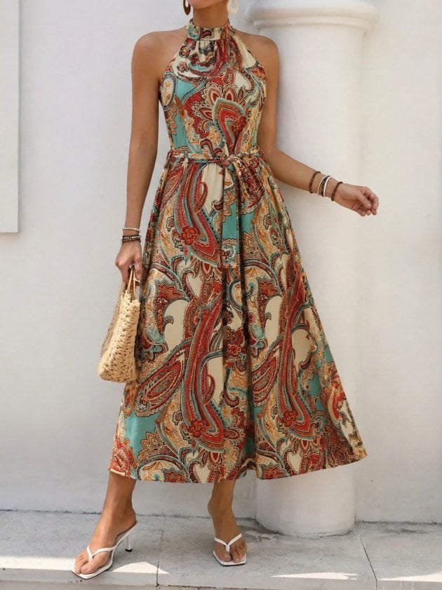 Women's Sleeveless Halter Neck Midi Dress with Paisley Print - Janes - by Peralane - photo 4