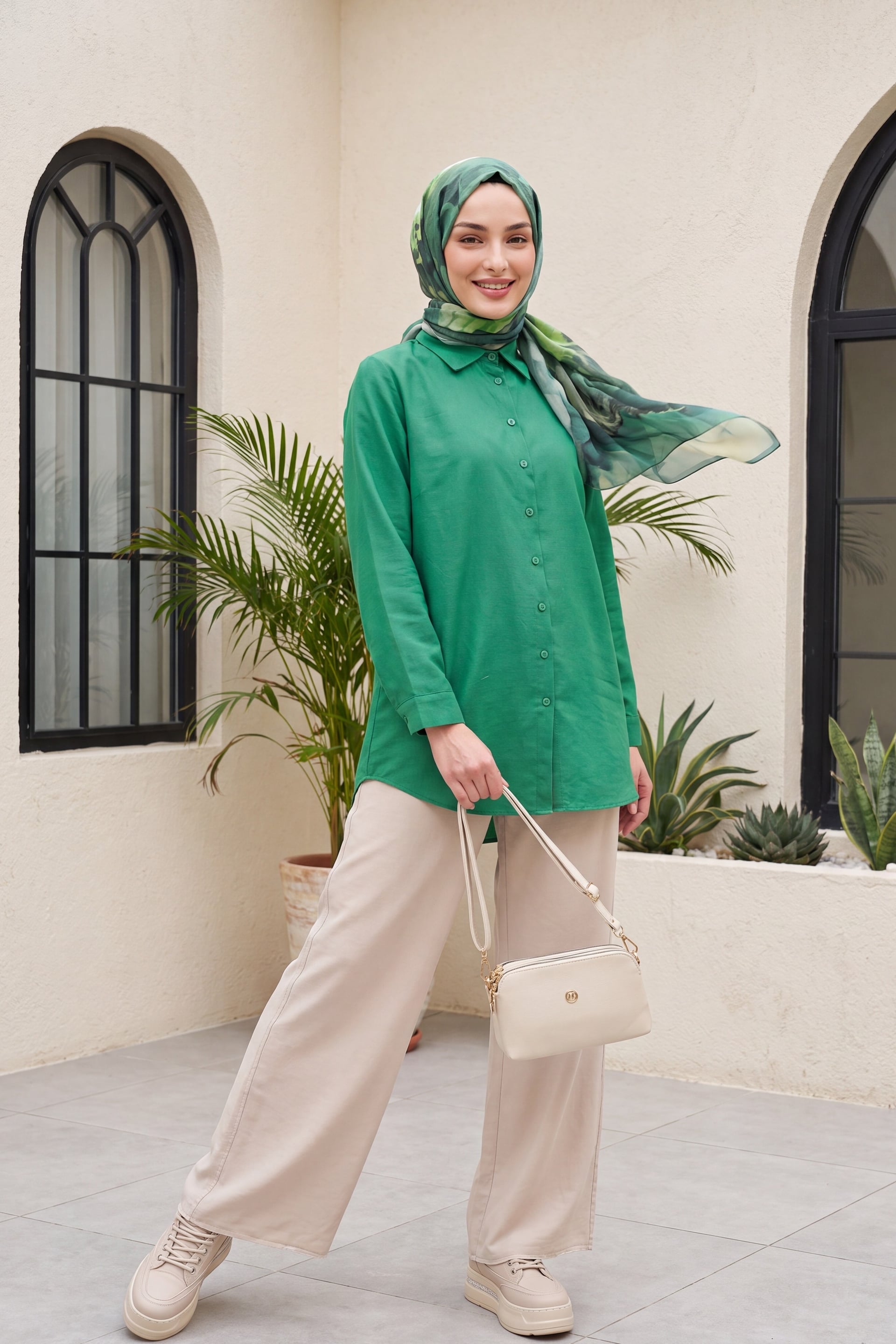Long Back Button Poplin Blouse - Green - Podyumplus - by Peralane - photo 6