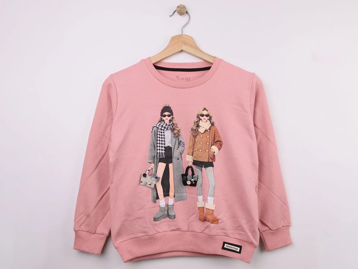 Girls' Printed Stone Detail Sweatshirt - Dusty Pink - Star File - by Peralane