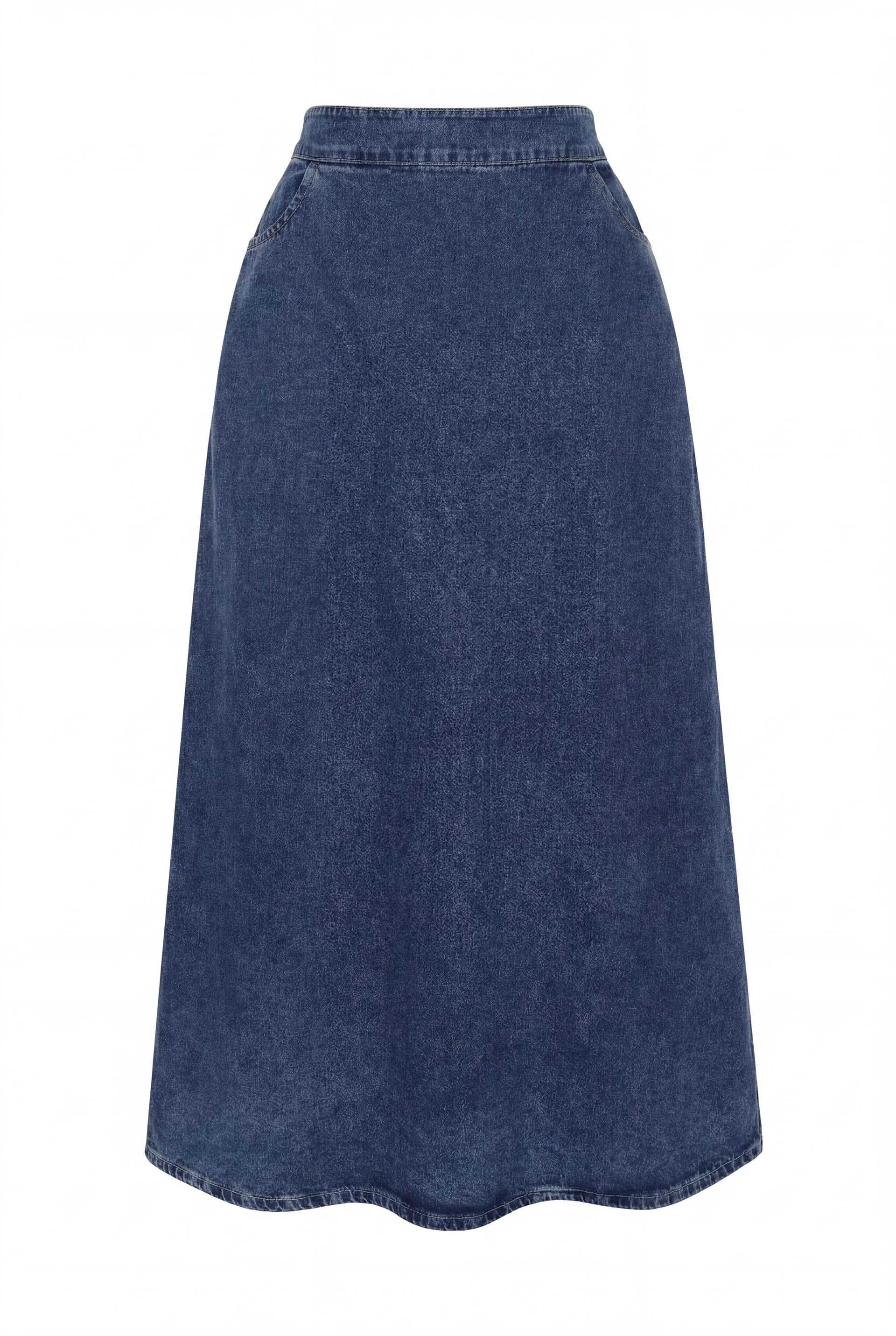 Half Elastic Waist Pockets Embroidered Denim Skirt - Dark Blue - Podyumplus - by Peralane - photo 5