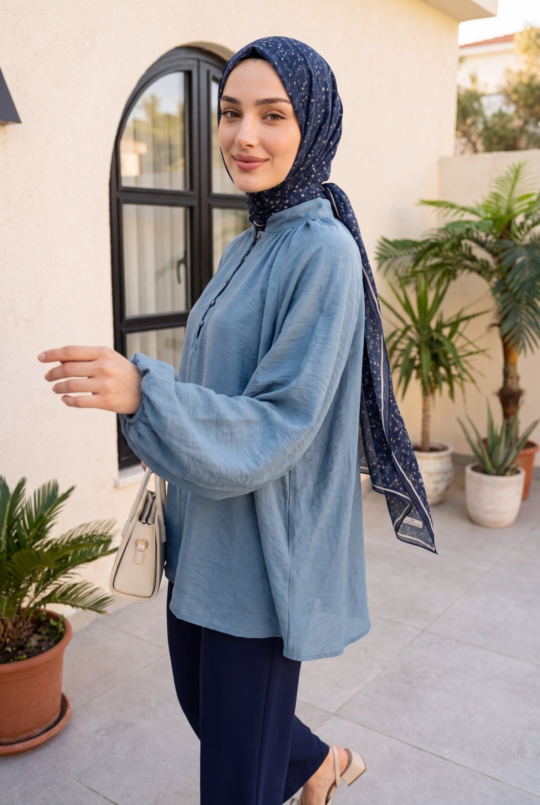 Tie-Front Half-Button Lined Oversize Tulle Voile Blouse - Petrol - Podyumplus - by Peralane - photo 8