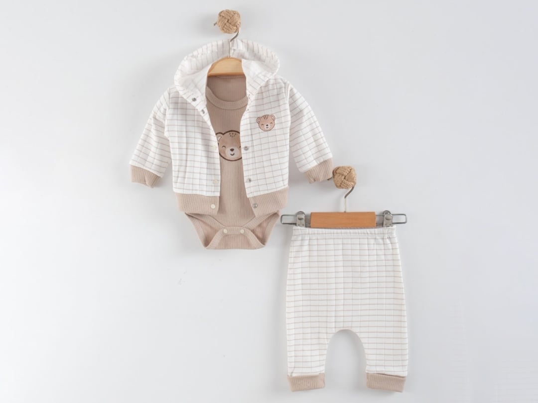 Bear Print 3-Piece Baby Boy Set - Bodysuit, Hooded Jacket, Pants - Nayinom - by Peralane
