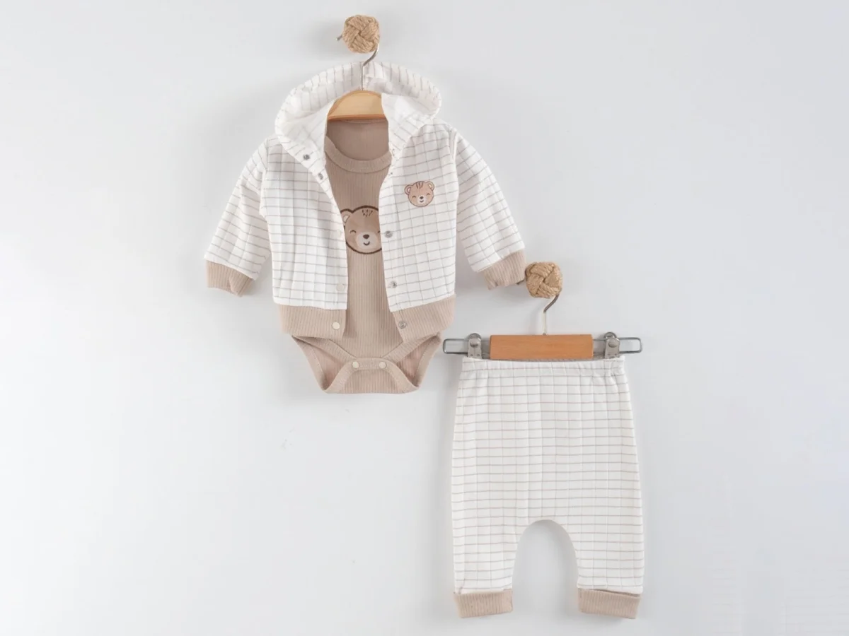 Bear Print 3-Piece Baby Boy Set - Bodysuit, Hooded Jacket, Pants - Nayinom - by Peralane